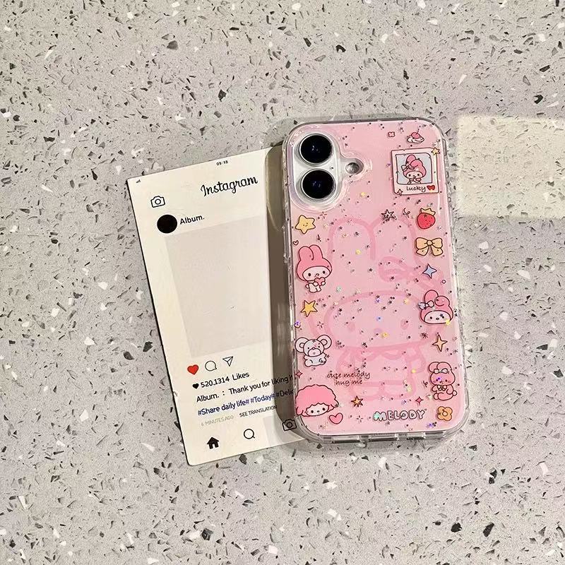 Niña ins brillo conejo para iphone16/15ProMax cadena 14 funda para teléfono móvil Apple 13 nuevo 16