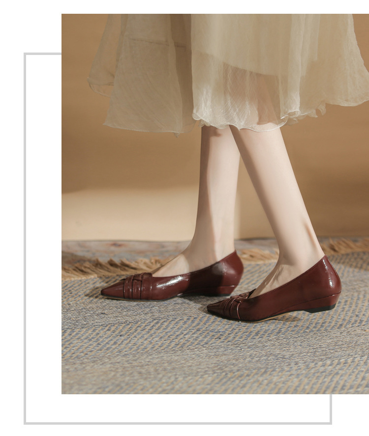 Giày cao gót nữ mũi nhọn gót wedge kiểu Pháp, gót thấp, miệng nông — màu đen chi tiết 23