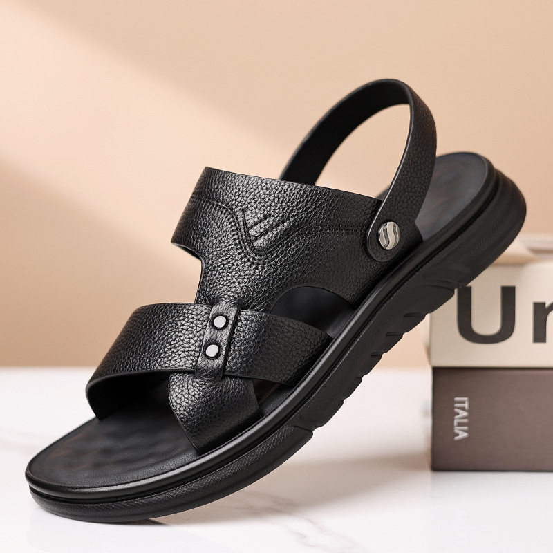 Dép sandal nam da bò lớp đầu thoáng khí, đế mềm êm chân, kiểu hở ngón — 51300 màu nâu, 51300 màu đen