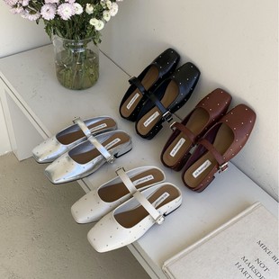 Spring 2025 New Style One-character Buckle Buckle Bucket Head Half-tow Height-increasing Soft-soled Square-toe Single-layer Shoes with Skirt Mary Jane Shoes