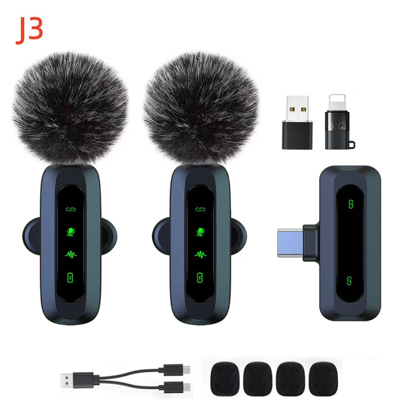 Cross Border Private Model New J3 2 in 1 Wireless Lavalier Microphone Live Streaming Recording Noise Reduction Wireless Mic Cross Border Private Model New J3 2 in 1 Wireless Lavalier Microphone Live Streaming Recording Noise Reduction Wireless Mic