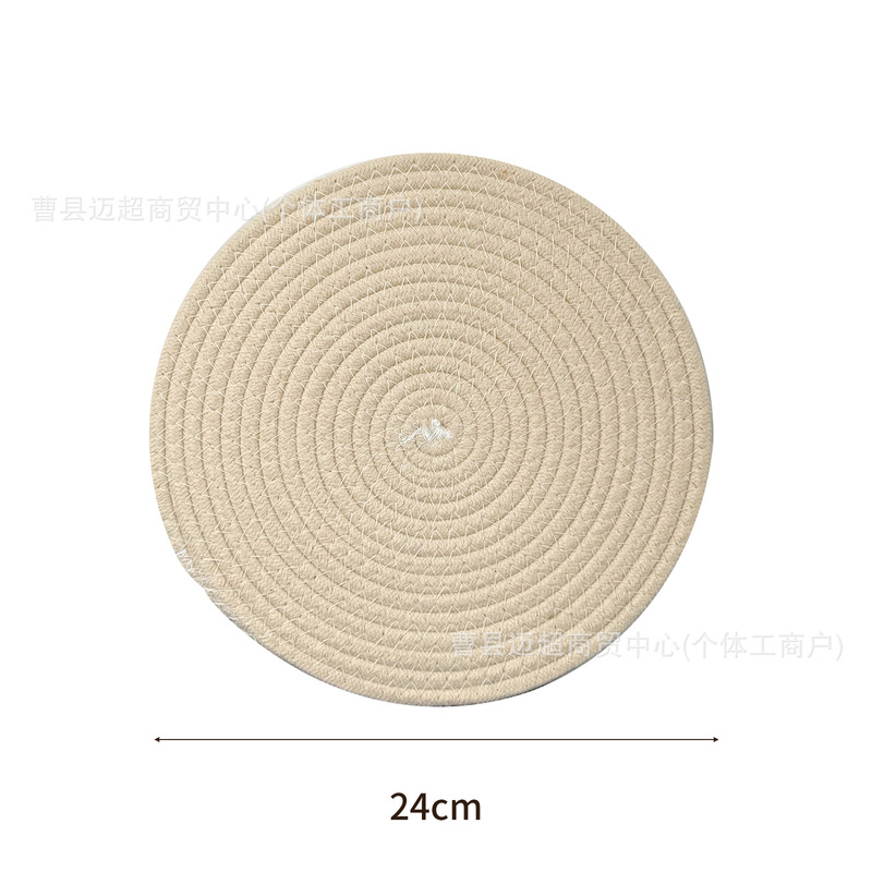現物の綿織のコースターの円形の食卓の防熱マットのシンプルな日本式のシンプルな食事マットの断熱マットのレストランの砂の鍋のマット|undefined