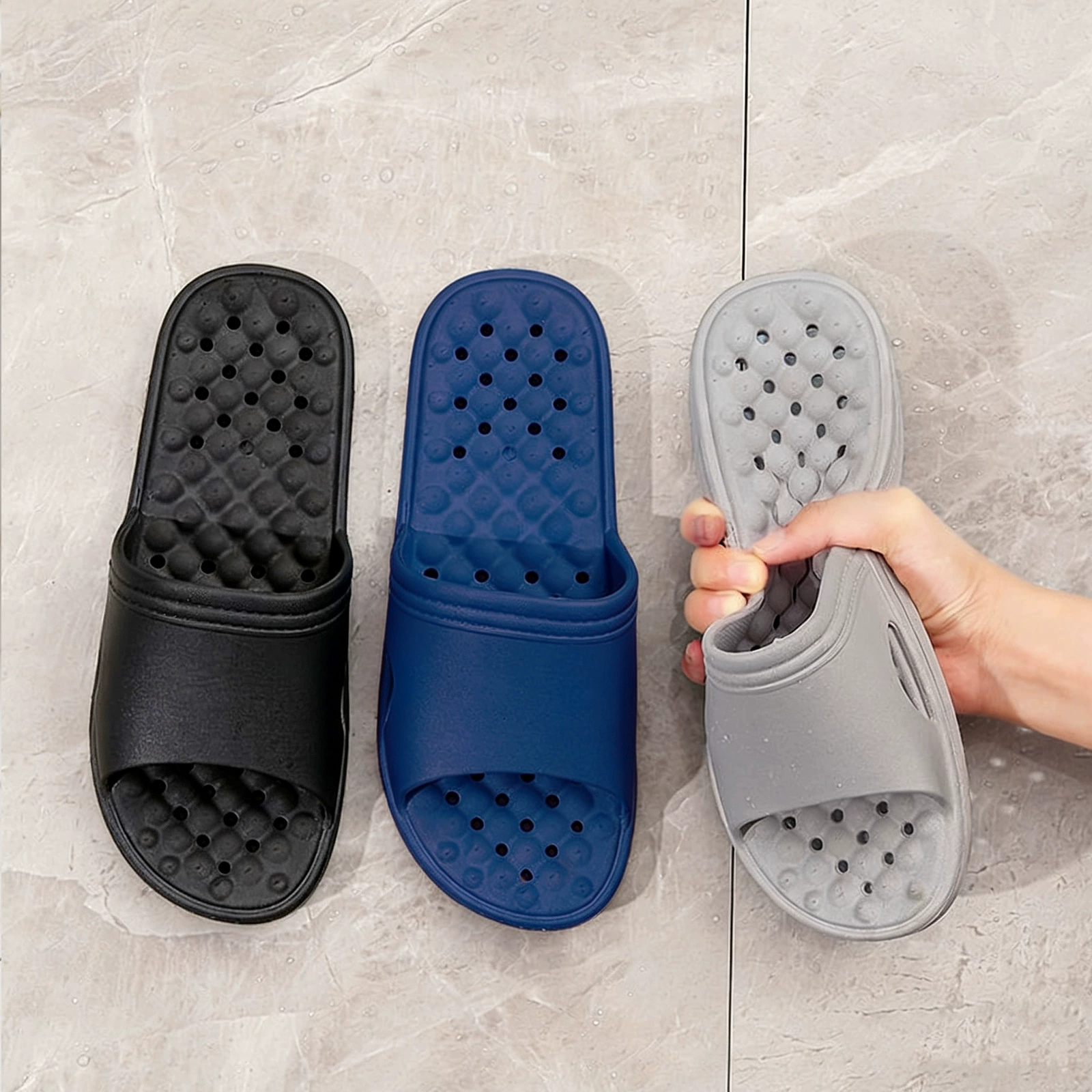 Минимальный заказ 60 шт. Оптовые тапочки для ванной с толстой подошвой, нескользящие, для душа в ванной комнате, гостиничные тапочки для пар с дренажными отверстиями.