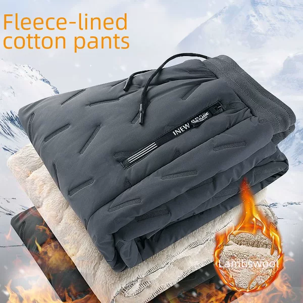 Men's cotton pants warm pants lambswool plus size home warm fleece-lined thickened cotton pants men's warm pants one-piece velvet