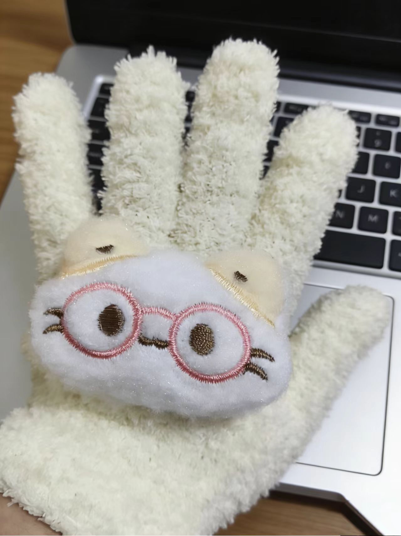 안경 쓴 고양이 노란색 장갑