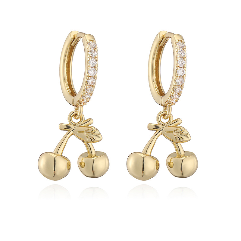 6g Weight Copper Ear Needle Material Zircon Inlay Material Charm Sleeper Hoop Earrings, Earrings Classification 1 Pair Quantity Holiday, Banquet, Daily Occasion Copper Material Cherry, Heart Shape Pattern Women's Gender Inlay Design Sweet Style 1 Pair Sweet Cherry Heart Shape Inlay Copper Zircon Earrings 4