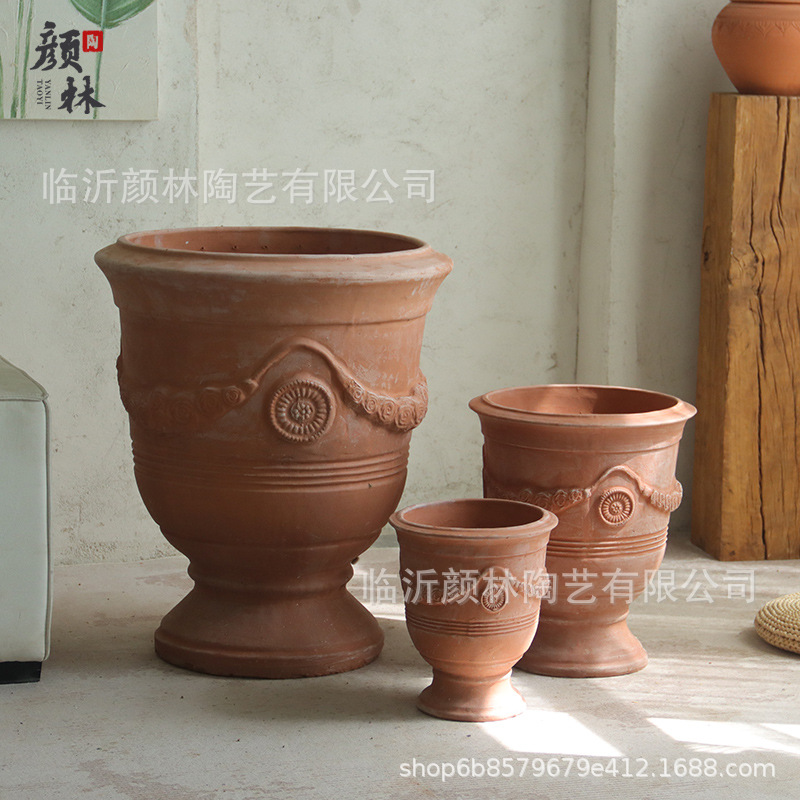 Taza de cerámica roja maceta de cerámica gruesa comercio exterior de cerámica roja europea paisaje pastoral maceta verde de gran calibre