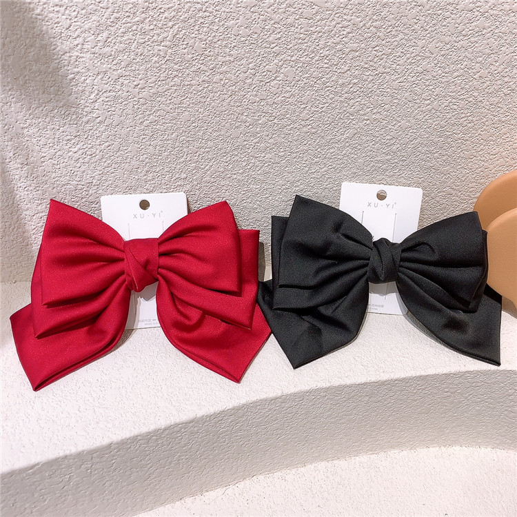 新款緞面蝴蝶結髮夾大號立體後腦勺彈簧夾氣質法式復古頂夾頭飾