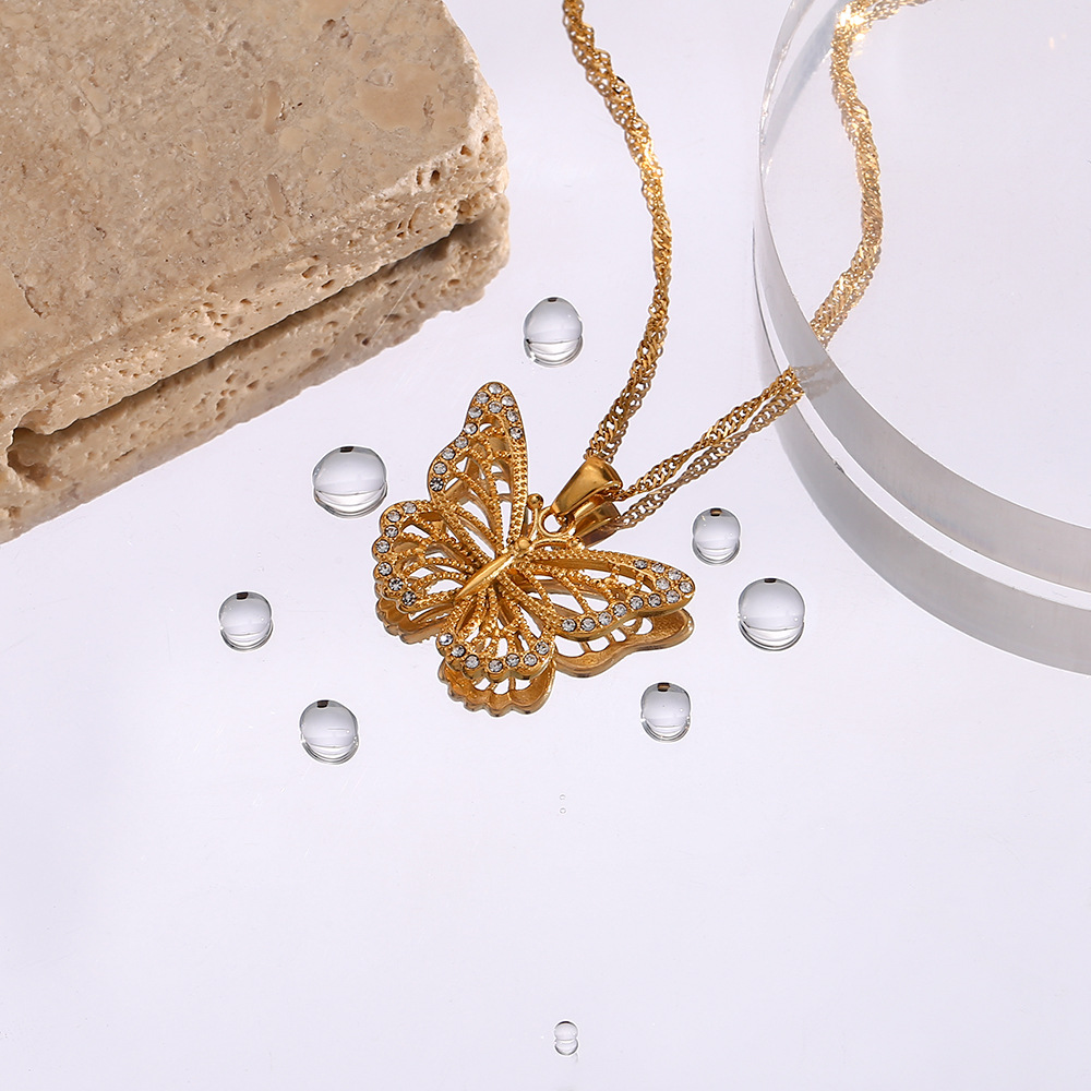 Fashion Butterfly Stainless Steel Necklace Plating Inlay Zircon Stainless Steel Necklaces