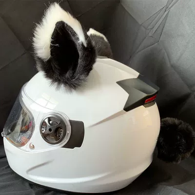 Electric Vehicle Female Rider | Motosiklet dəbilqələri - a-pair-of-black-and-white-pointed-cat-ears-tail