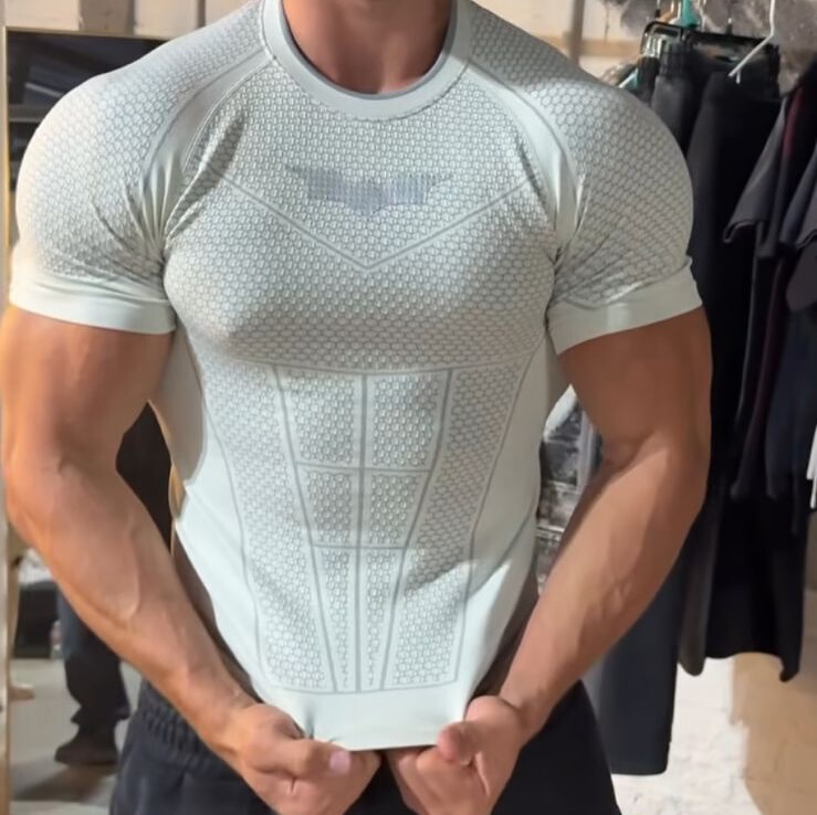 Youngla Co-Branded Superman Men's T-Shirt Sports Fitness Quick-Drying Breathable Elastic Slim Short-Sleeved Training Top for Men