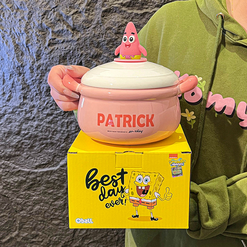 Bob Esponja bols de cerámica bols de fideos de esponja bols de cerámica bols de cerámica bols de dibujos animados de doble oreja gran capacidad muñeca