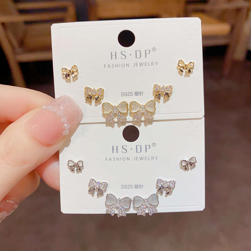 10g Weight 925 Sterling Silver Ear Needle Material 1 Set Simple Style Classic Style Bow Knot Plating Copper 14K Gold Plated Ear Studs