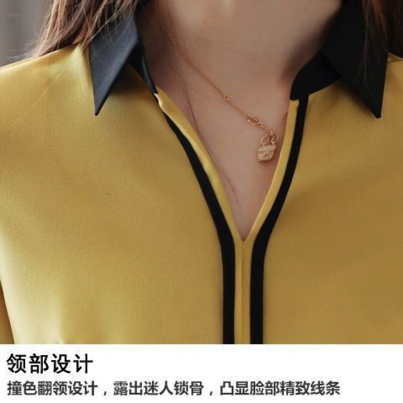 シャツの女性の長袖の2024春の服装の新型の婦人服の襟は色の上着にぶつかってゆったりしていてやせています。|undefined