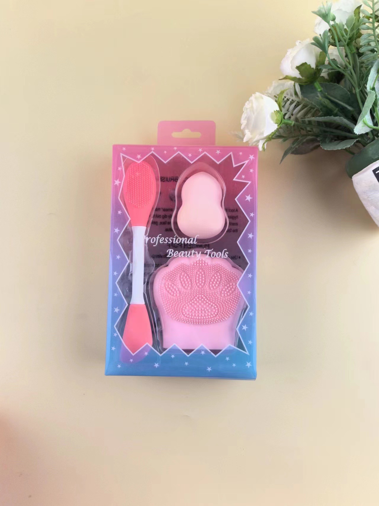 Spot transfronterizo al por mayor juego de cepillos de mascarilla de silicona cepillo de lavado de cara de garra de gato juego de maquillaje suave y agradable para la piel sin polvo