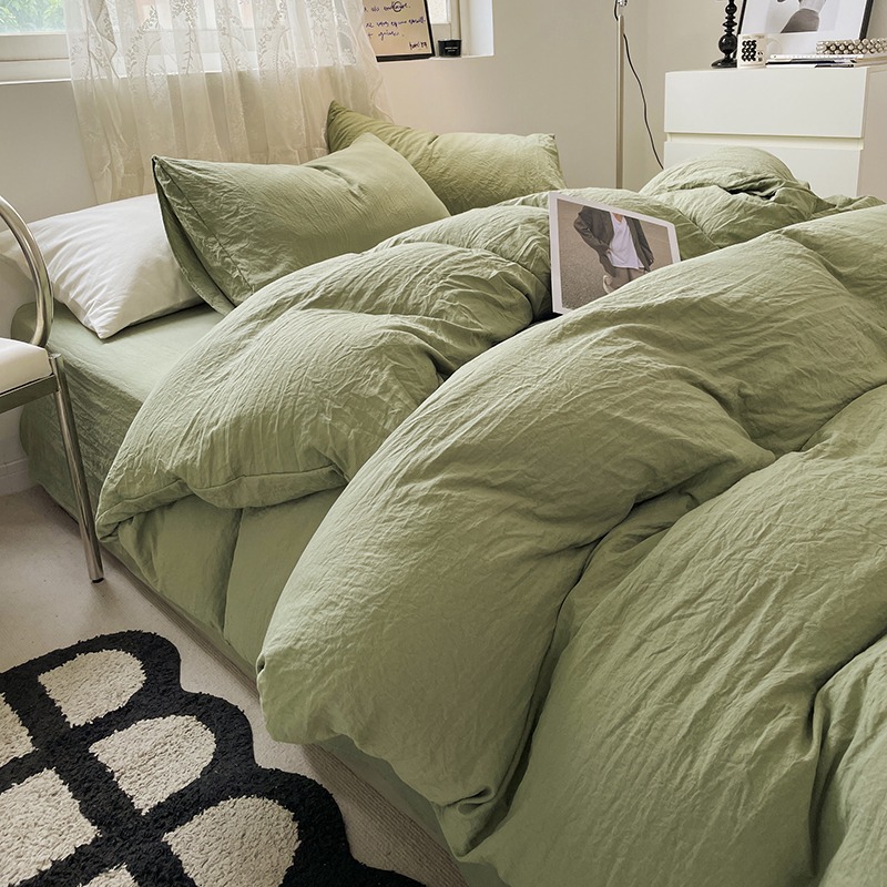 Muji-Style Spring and Summer New Ultra-Soft Washed Cotton Four-Piece Bed Sheet Set for Student Dormitory Three-Piece Fitted Sheet Bedding Set