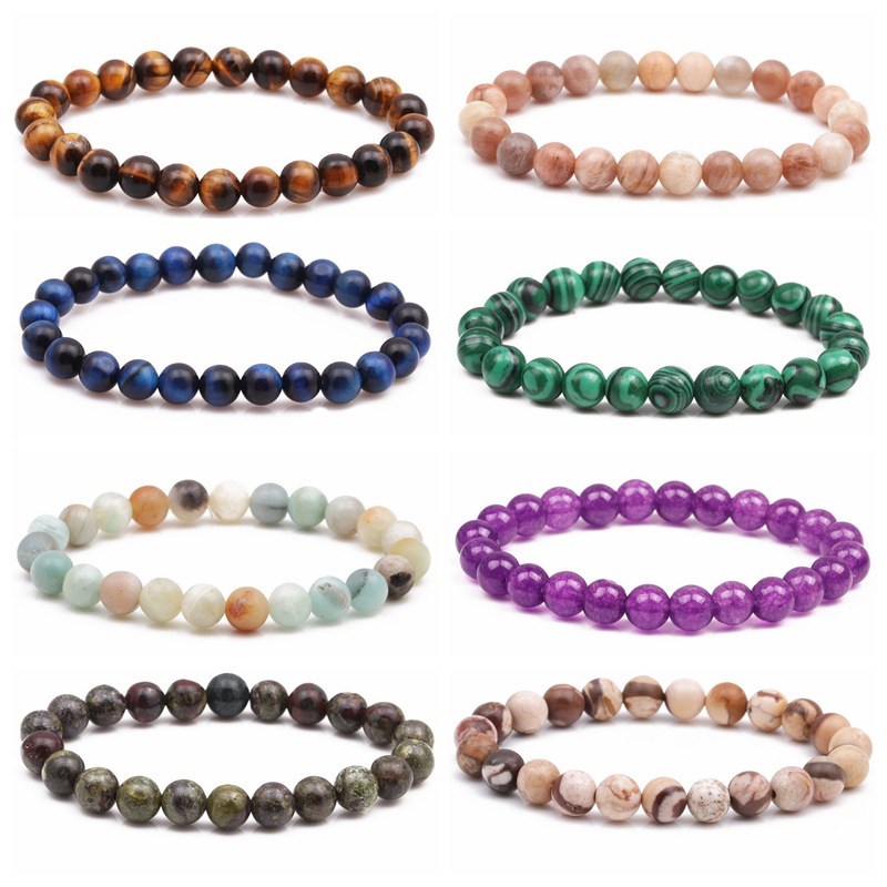 Joyas europeas y estadounidenses transfronterizas ojo de tigre ágata pulsera de cuentas de 8mm esferas de moda pulsera de anillo simple al por mayor