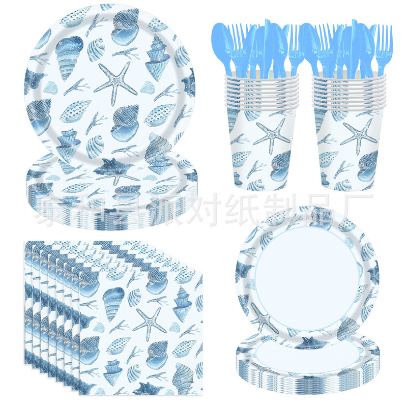 New Beach Waves Theme Party Tableware suit Paper Tray Paper Towel Disposable Children's Venue Arrangement Supplies