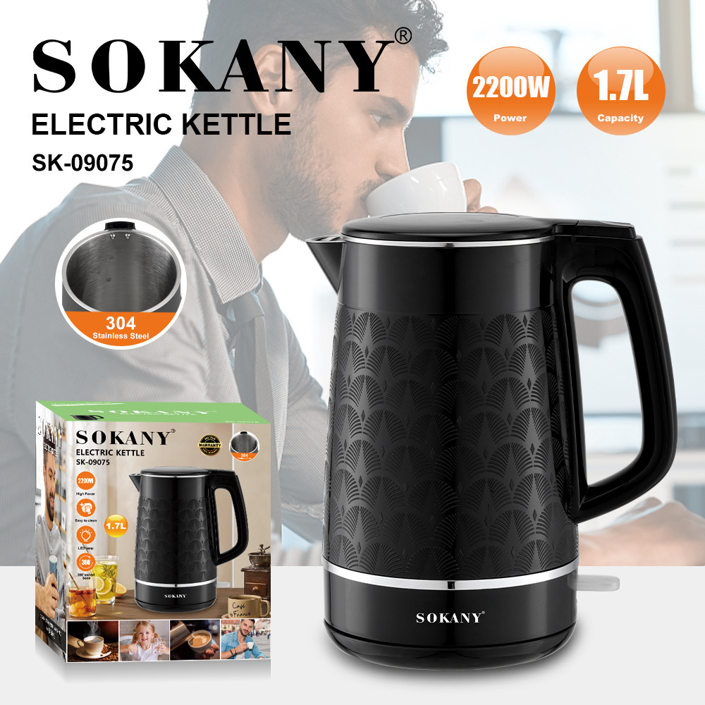 국경 간 SOKANY09075 주전자 가정용 전기 주전자 1.7L 끓는 주전자 304 스테인레스 스틸 주전자