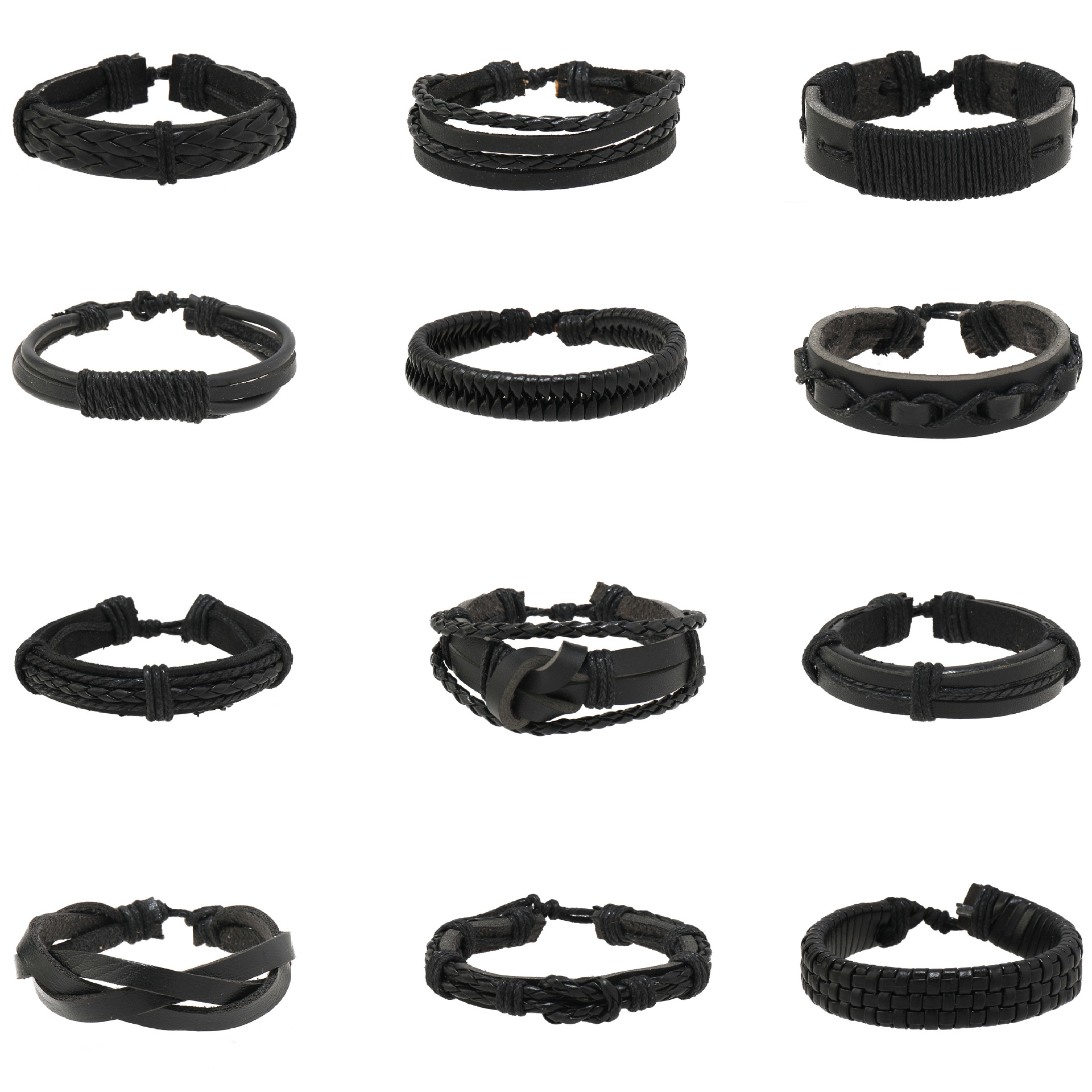 欧美跨境饰品热销个性男士手饰真牛皮编织手链多根批发厂家直销