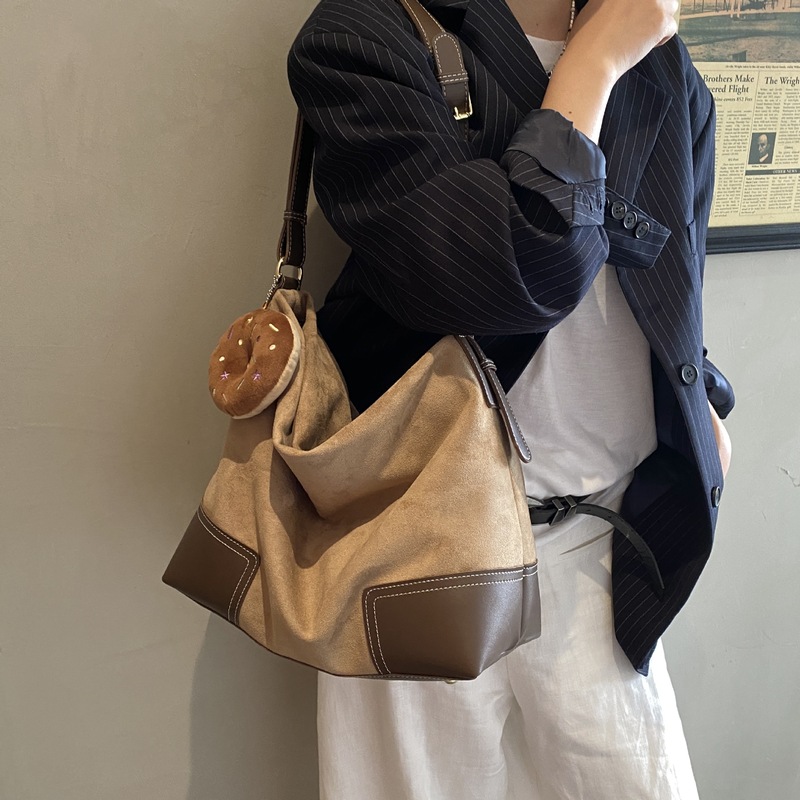 秋冬复古磨砂拼接托特包包女2025新款休闲大容量单肩包上班通勤包|undefined