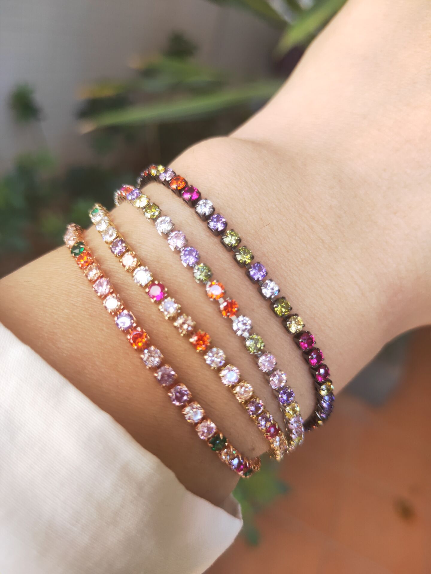 new color zircon simple colorful copper adjustable single row claw inlaid bracelet