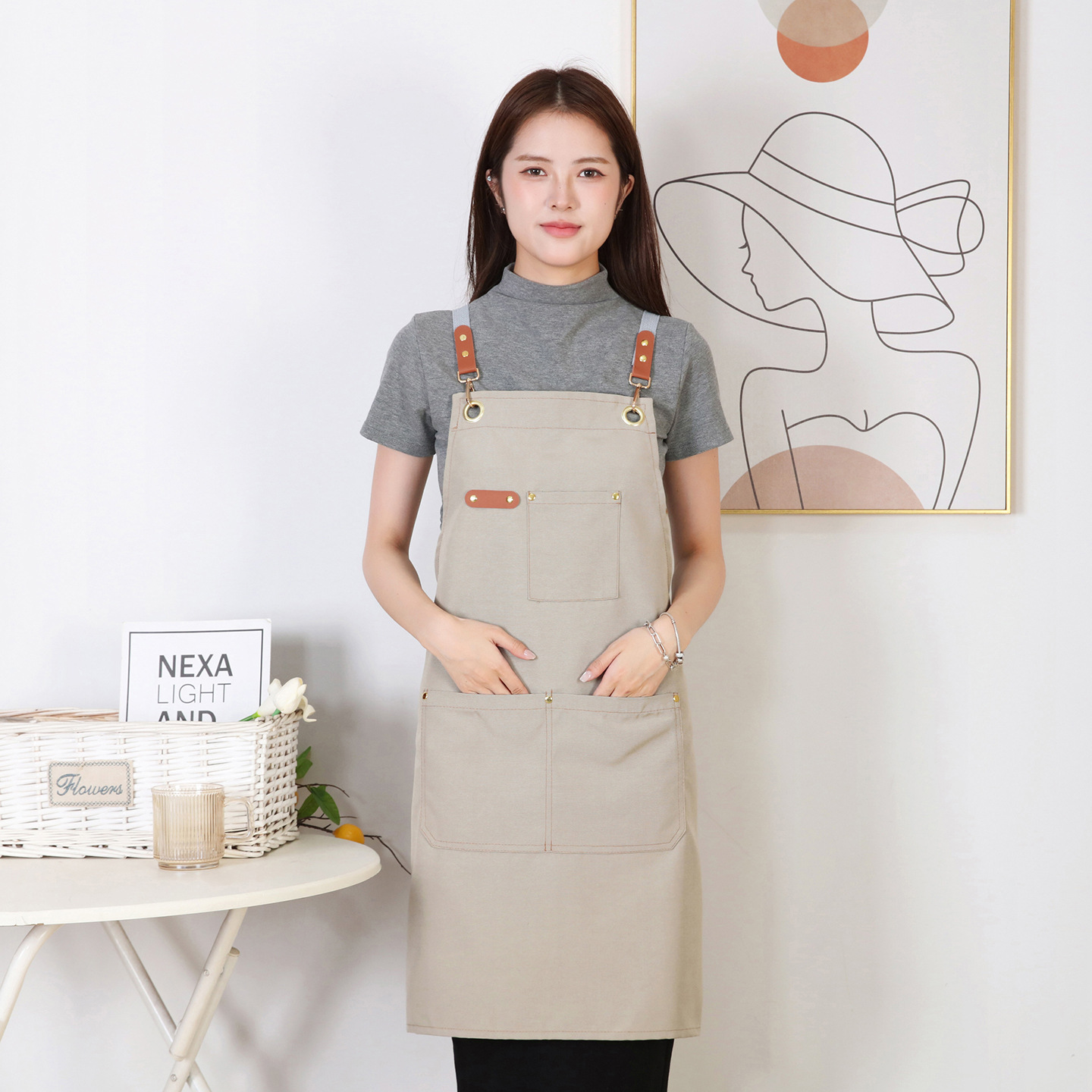 Algodón grueso delantal de lona de comercio exterior denim transfronterizo cocina doméstica tienda de té de leche delantal de ropa de trabajo al por mayor