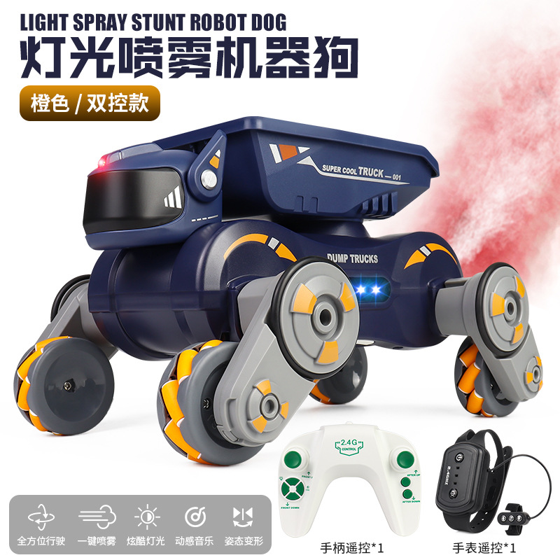 Nuevos productos transfronterizos 2.4G pulverización acústica y óptica perro mecánico de inducción de gestos de doble control de escalada cruzada a la deriva juguetes de vehículo de cuatro ruedas