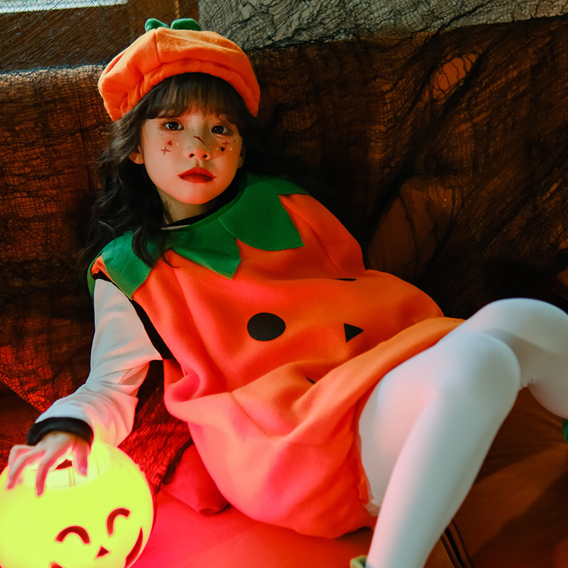 ハロウィンかぼちゃ装子供コスプレ衣装かぼちゃ赤ちゃんノースリーブ子供服ワンピースステージ演出服|undefined