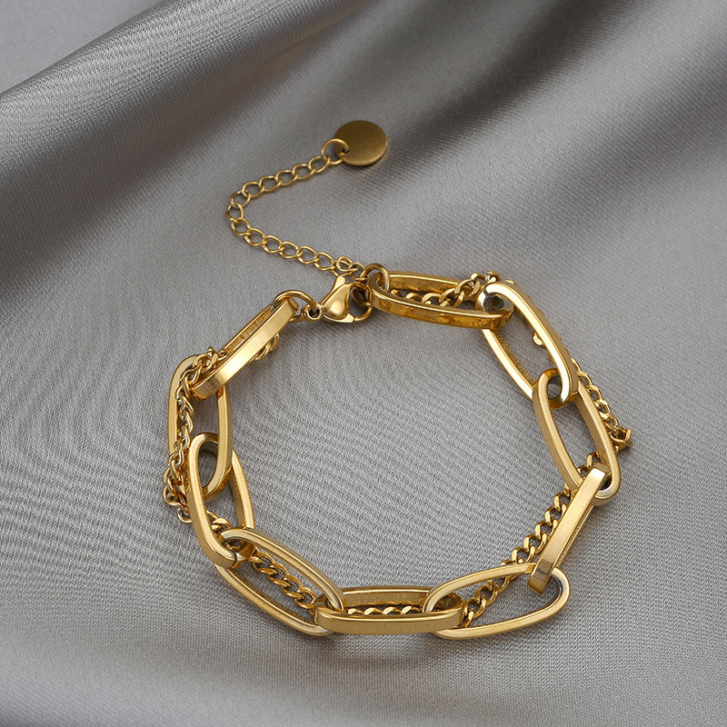 1 Piece Quantity Street Occasion PVD Coated Real Gold Plated 18K Gold Solid Color 304 Stainless Steel Classic Style Waterproof Non Tarnish 304 Stainless Steel Bracelets