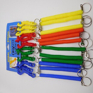Cross-Border Wholesale In-Stock Sales of Plastic Spring Ropes, Colorful Transparent Spring Ropes, Keychain Hanging Buckles