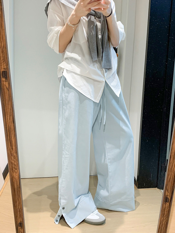 美式复古慵懒风阔腿裤女2025年新款高腰休闲长裤开叉双排扣直筒裤|undefined