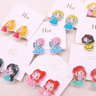 Children's Earrings without Ear Holes Cute Cartoon Princess Ear Clip Girl Anti-Pain Princess Earrings Stud Earrings