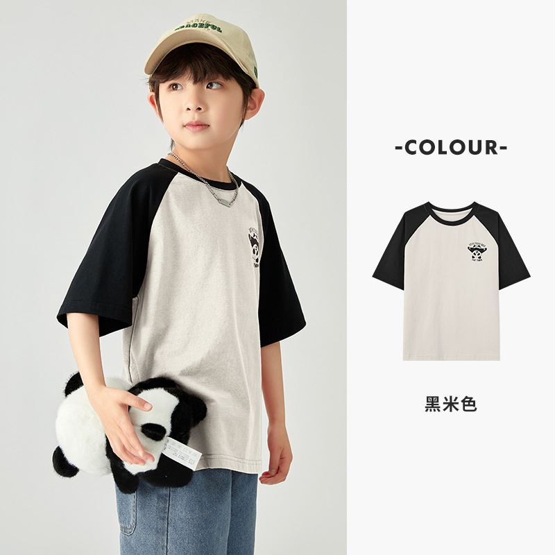 ボーイズ Tシャツ 2025 パンダプリント夏肌に優しいクール多用途トップス子供カジュアルトレンディ半袖|undefined