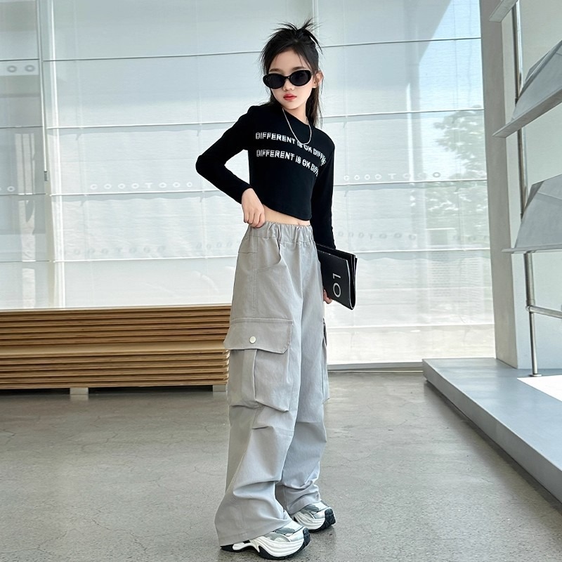女童春秋款工装裤2025秋季新款儿童休闲宽松阔腿裤女大童炸街裤子|undefined