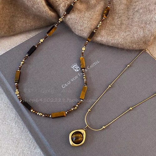 Le Marais Autumn/Winter Tiger Eye Titanium Steel Necklace for Women, Korean Style, Unique Design, Long Pendant Sweatshirt Chain Accessory, Versatile New Arrival