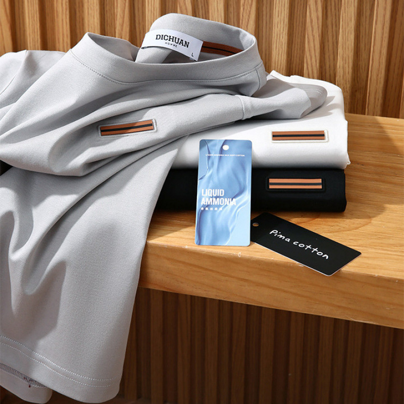 Gift Bag Included! Italian-Style Light Luxury! Liquid Ammonia Double-Sided Mercerized Cotton! Summer Men's Solid Color Short-Sleeve Base T-Shirt