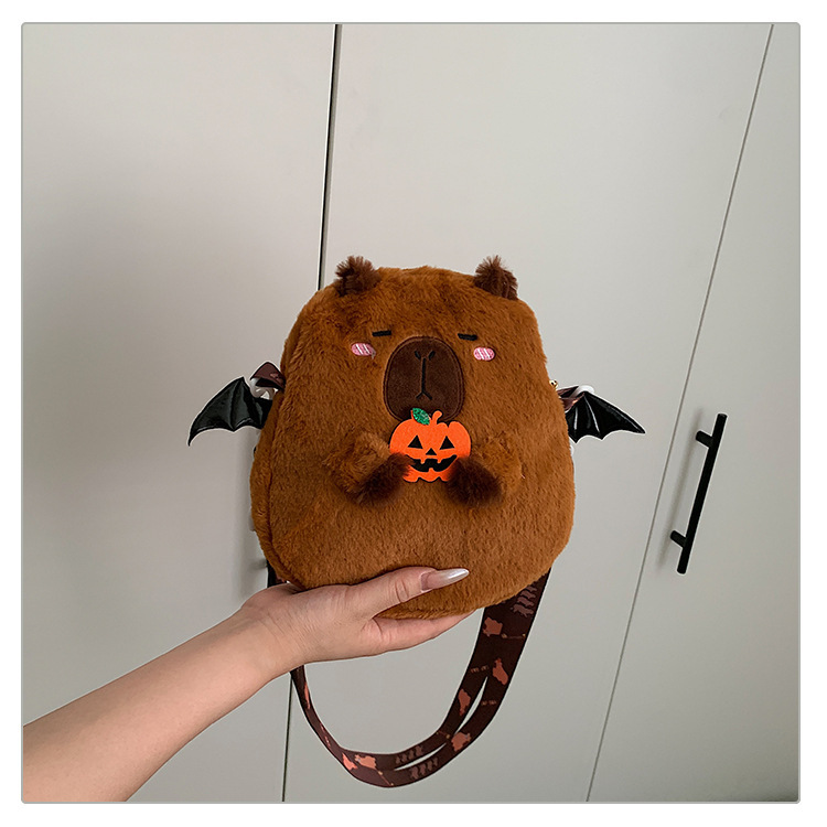 カピバラハロウィン悪魔カピバラ人形ぬいぐるみ漫画バックパック女の子オレンジクロスボーダーメッセンジャー|undefined