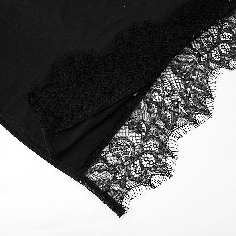 Women Clothing Spring Summer Solid Color Lace Splicing Sling Split Sexy Dress Women