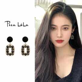 925银耳钉小众设计感黑色耳环女2025年新款潮气质网红几何耳饰