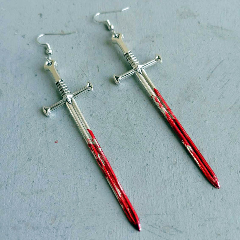 Alloy Ear Needle Material Drop Earrings Classification 1 Pair Halloween Hip-Hop Retro Geometric Axe Skull Plating Alloy Drop Earrings