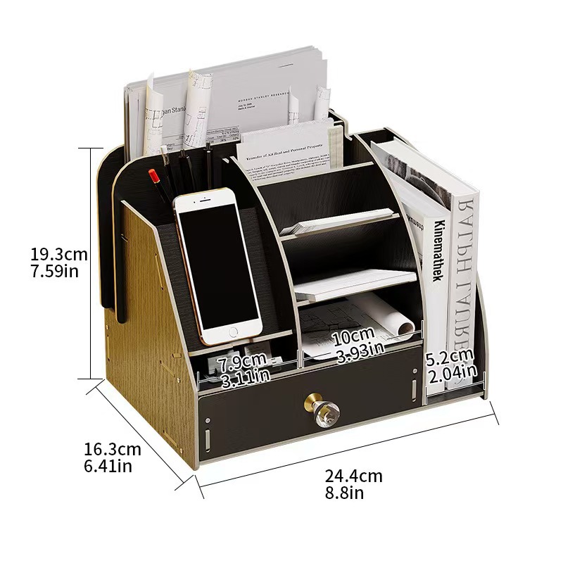 De madera del norte de Europa-estilo caja de almacenamiento escritorio marcador organización caja multi-rejilla plegable Oficina escritorio almacenamiento