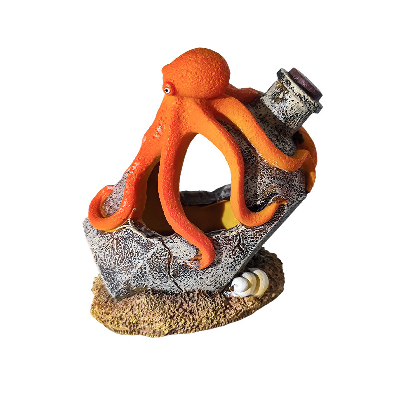 Artículo superventas transfronterizo: Pulpo desgastado en botella de vidrio azul y gris, decoración para acuarios, escondite para peces y camarones, Xiaohongshu