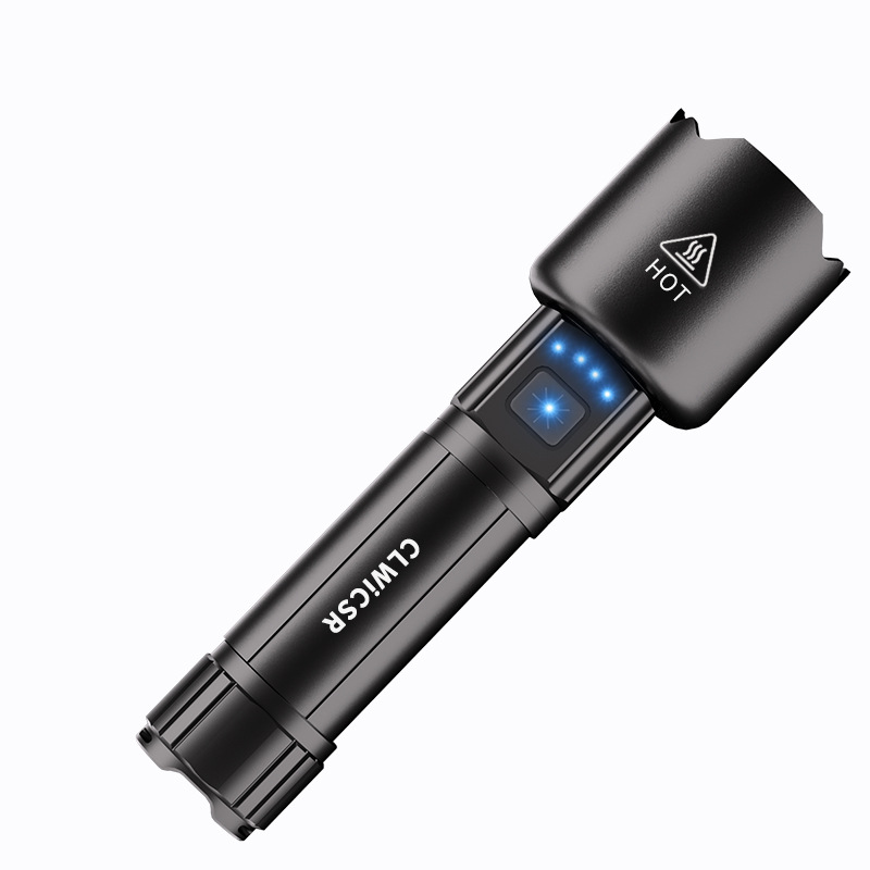 Antorcha telescópica zoom láser blanco carga USB aleación de aluminio super brillante y duradera lámpara de respaldo doméstica