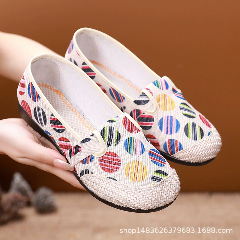 Парусиновая женская обувь для танцев, Тканевая обувь в этническом стиле Old Beijing, льняная обувь для мам на плоской подошве, мелкая одношаговая обувь без шнуровки, обувь-фасоль