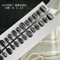 30片手工穿戴美甲黑礦石顯白氣質高級重工可拆卸美甲貼片