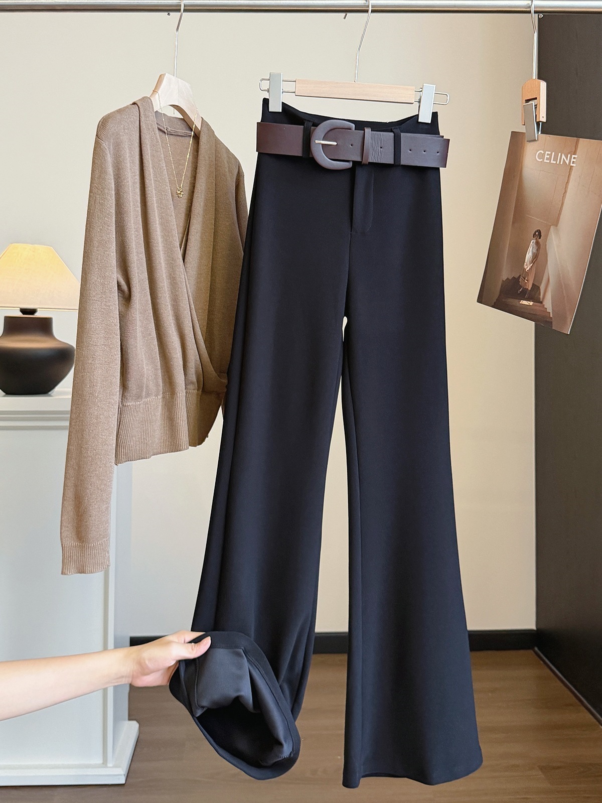 Korean-style fashionable flared suit pants for women, new autumn collection, high-waisted, slimming, extra-long, fitted, and stretchy, with a floor-length flare