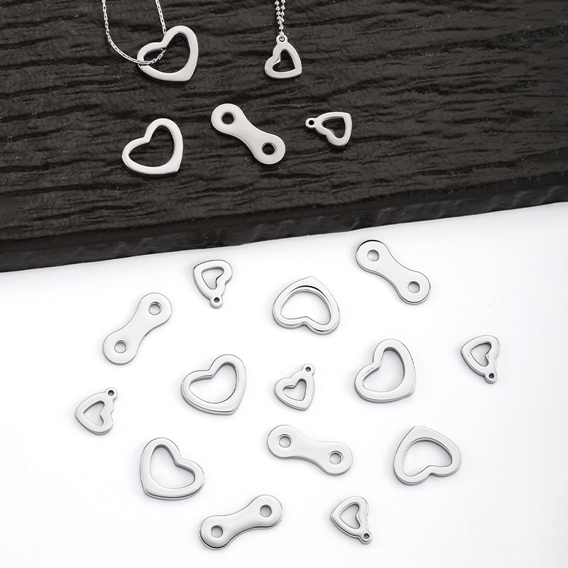 不锈钢抛光爱心吊坠DIY饰品手链项链配件心形连接件手工制作挂件