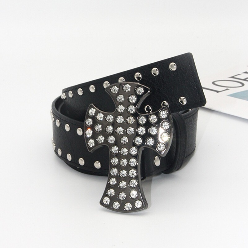 Explosive Pattern Studded Rhinestone Cross Belt Subculture Style Hip Hop Punk Rock Hip Hop Personality