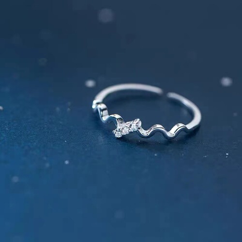 s925 sterling silver micro-paved wave ring, feminine, fashionable and high-end, fresh, open tail ring, niche hand jewelry